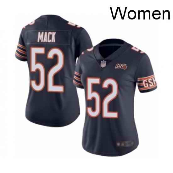 Womens Chicago Bears 52 Khalil Mack Navy Blue Team Color 100th Season Limited Football Jersey